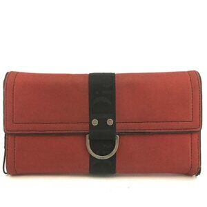 EGA Christian Dior Logo Canvas Long Trifold Wallet Red/9BL1617